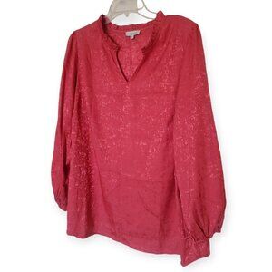 Chenault 1X Long-Sleeve Brick Red V-Neck Blouse